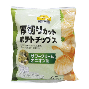 トップバリュ 厚切りカットポテト チップスサワークリームオニオン味 ６５ｇ